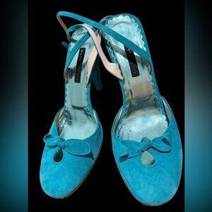 Marc Jacobs Turquoise Suede Bow Slingback Heels